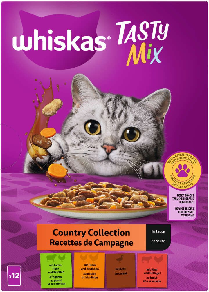 whiskas Katzen-Nassfutter TASTY MIX Portionsbeutel Multipack Country Collection in Sauce 12 x 85g